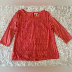 Coldwater Creek | Coral Eyelet 3/4 Length Sleeve Top